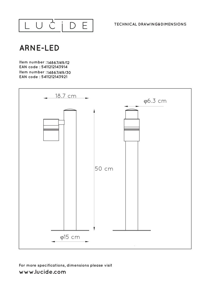 ARNE-LED - Osvetľovacie svietidlo - H50cm 1xGU10/5W 350LM 2700 14867/50/30